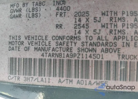 1993 Toyota Pickup 1/2 Ton Short Whlbase Stb из США, поврежденный, VIN 4TARN81A9PZ114501